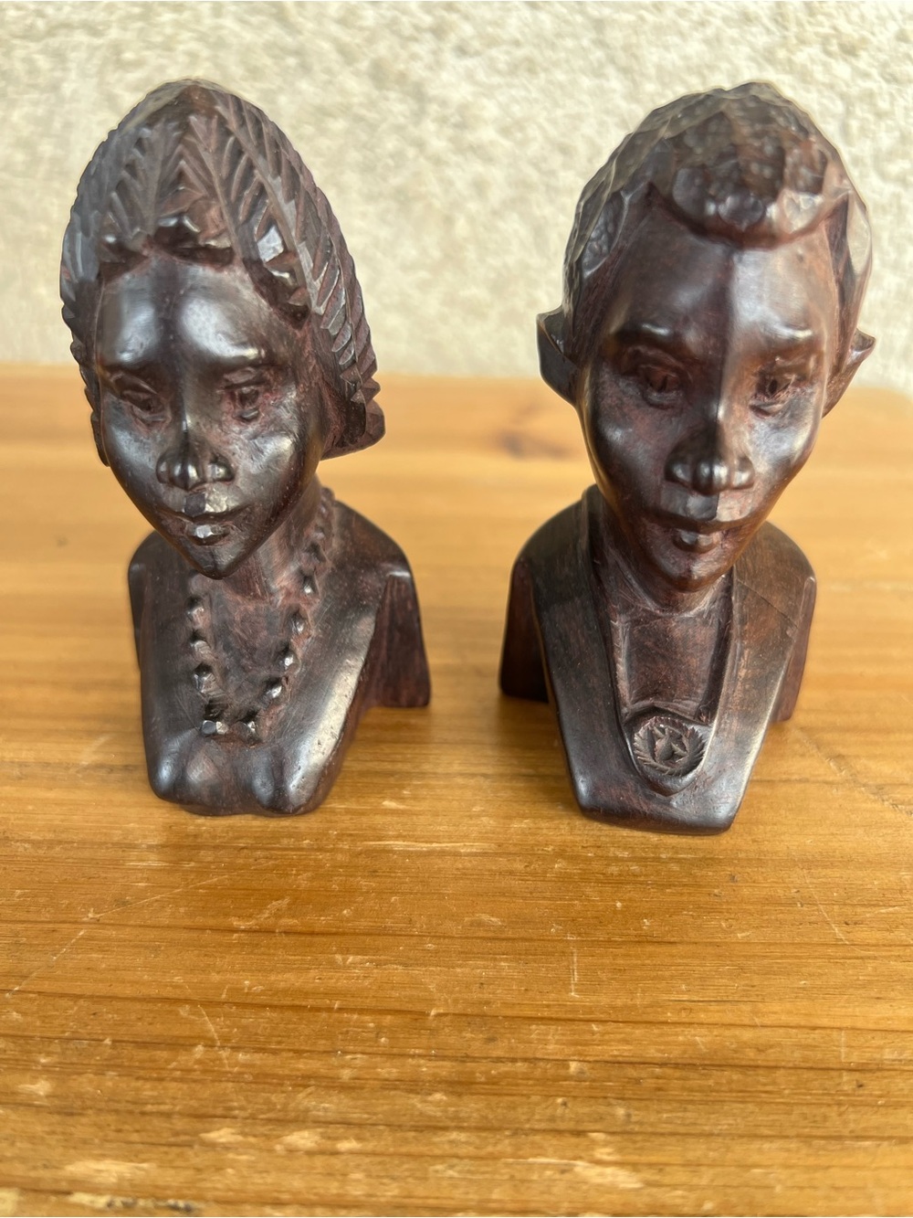 Carved Wooden Busts — Pair of Handcrafted Figurines